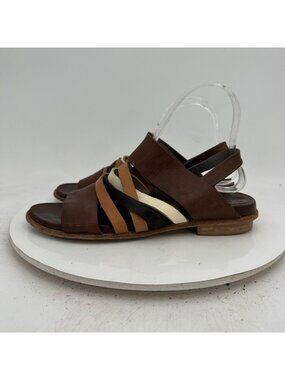 Ixos Women Size EU 38 US 8 Brown Leather Strappy Back Buckle Flat Sandal